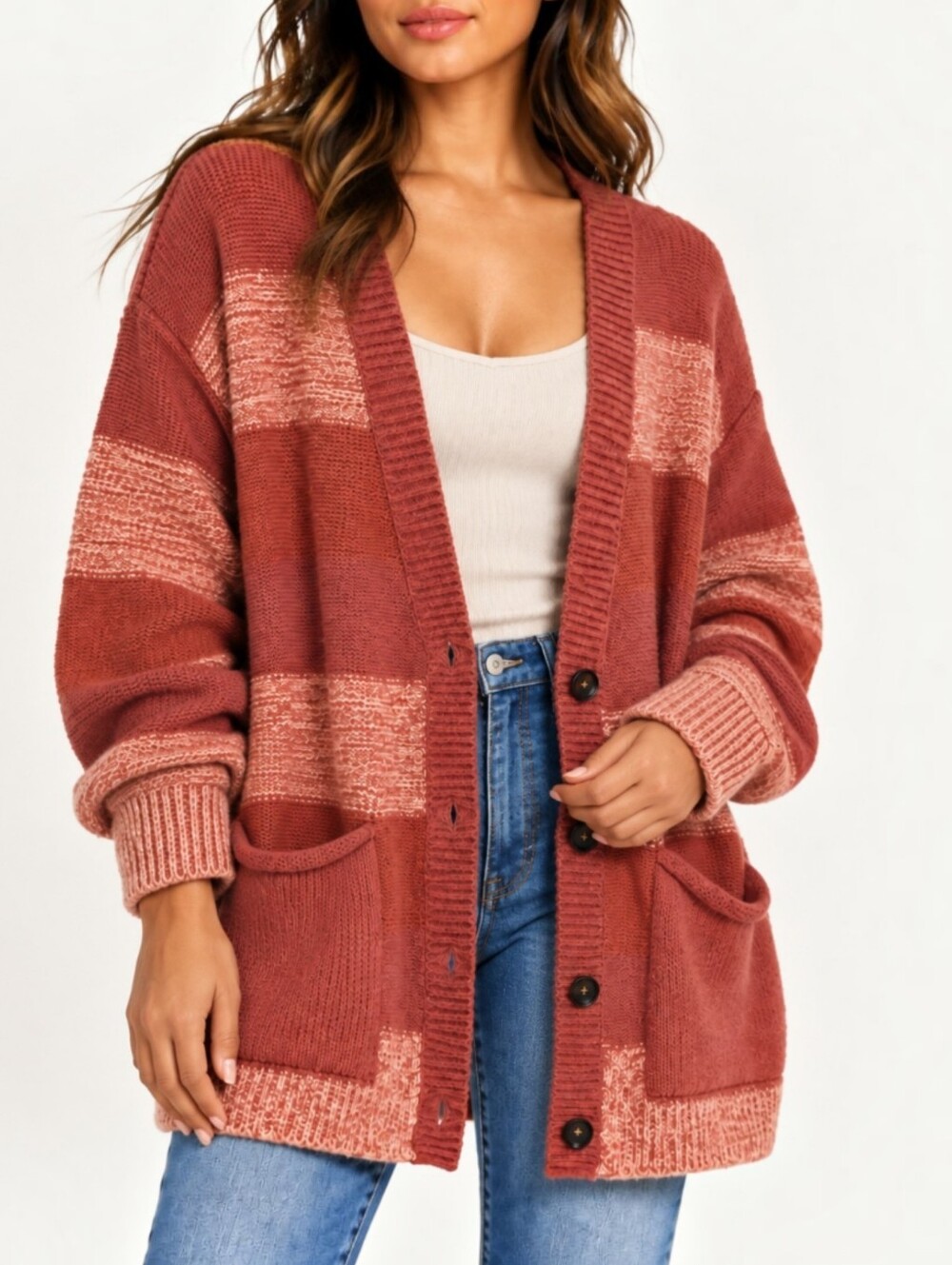Free People Southport Beach Striped Cardigan - Cozy Knit Oversized Fit Boho - S